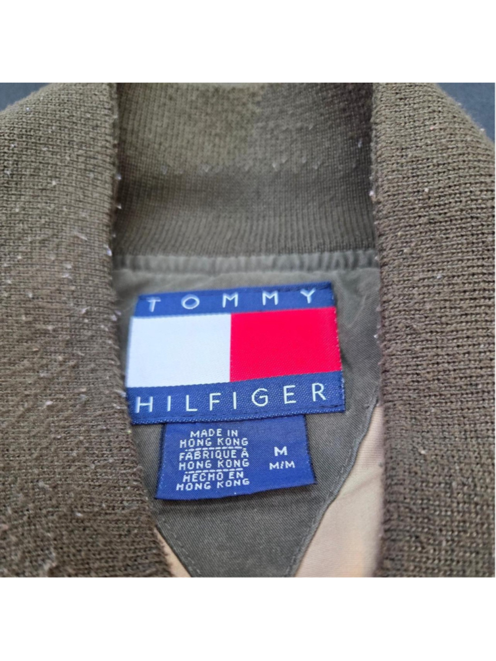 Vintage Tommy Hilfiger Quilted Bomber Jacket Olive Green Full Zip Men's Medium # - Picture 3 of 8